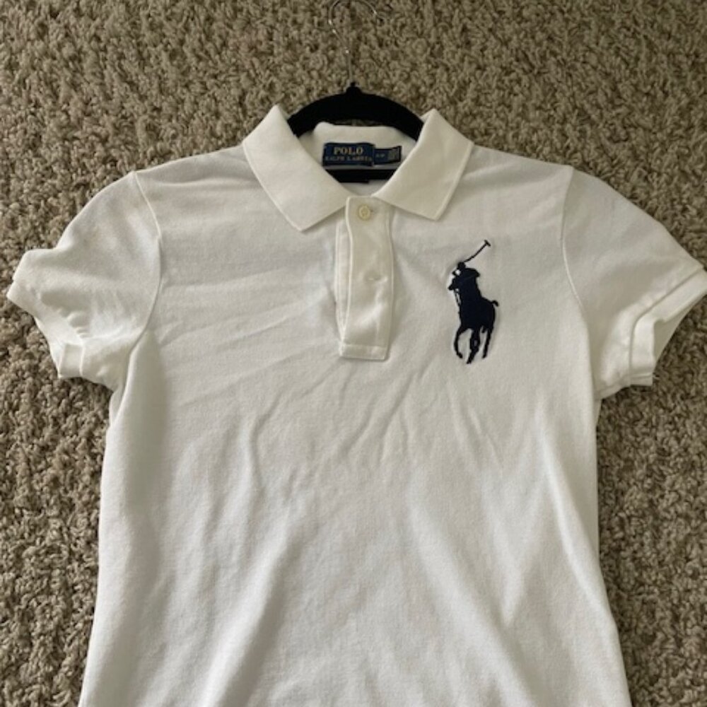 Women's Ralph Lauren Polo Shirt - White w/Large Navy Horse